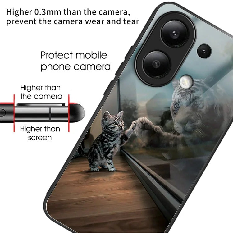For Xiaomi Redmi Note 13 4G Case Pattern Printing Tempered Glass+TPU Phone Cover