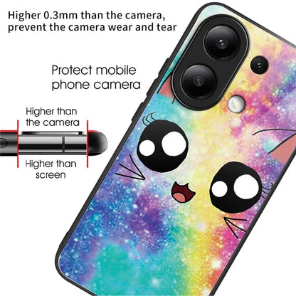 For Xiaomi Redmi Note 13 4G Case Pattern Printing Tempered Glass+TPU Phone Cover