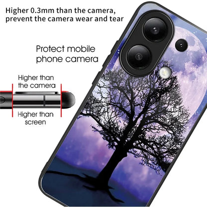 For Xiaomi Redmi Note 13 4G Case Pattern Printing Tempered Glass+TPU Phone Cover