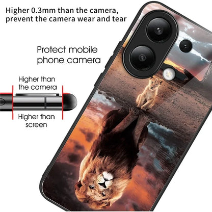 For Xiaomi Redmi Note 13 4G Case Pattern Printing Tempered Glass+TPU Phone Cover