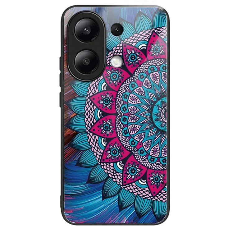 For Xiaomi Redmi Note 13 4G Case Pattern Printing Tempered Glass+TPU Phone Cover
