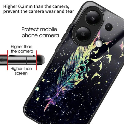 For Xiaomi Redmi Note 13 4G Case Pattern Printing Tempered Glass+TPU Phone Cover