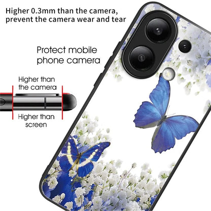 For Xiaomi Redmi Note 13 4G Case Pattern Printing Tempered Glass+TPU Phone Cover
