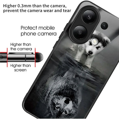 For Xiaomi Redmi Note 13 4G Case Pattern Printing Tempered Glass+TPU Phone Cover