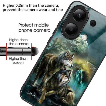 For Xiaomi Redmi Note 13 4G Tempered Glass Back Cover Pretty Pattern Protective Phone Case