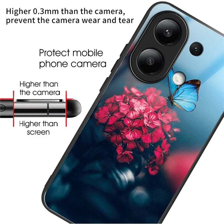 For Xiaomi Redmi Note 13 4G Tempered Glass Back Cover Pretty Pattern Protective Phone Case