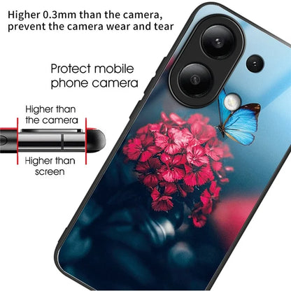 For Xiaomi Redmi Note 13 4G Tempered Glass Back Cover Pretty Pattern Protective Phone Case