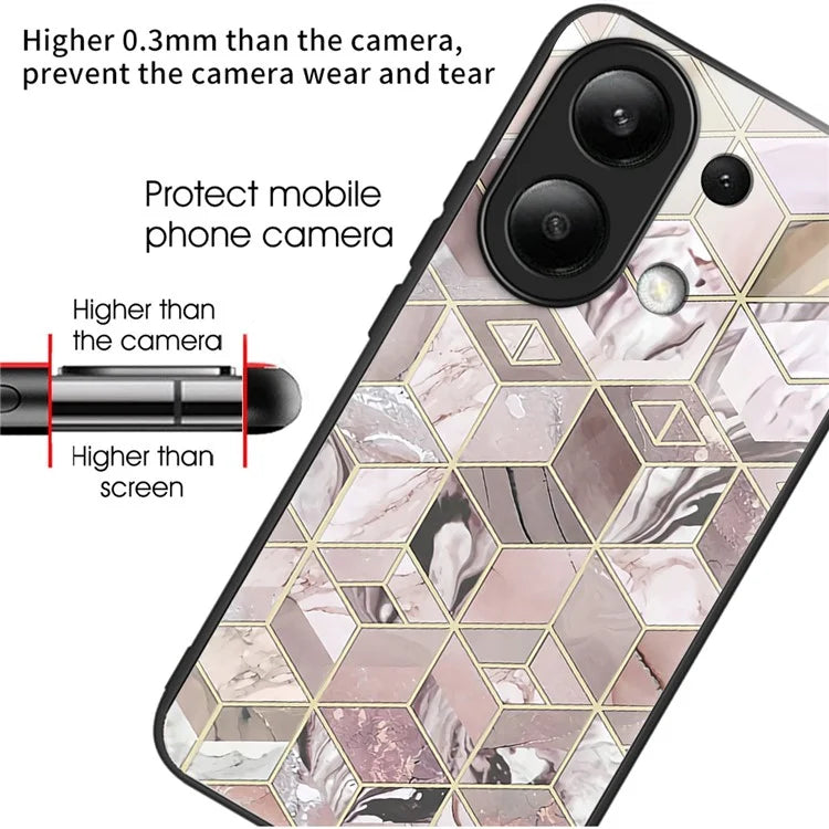 For Xiaomi Redmi Note 13 4G Tempered Glass Back Cover Pretty Pattern Protective Phone Case
