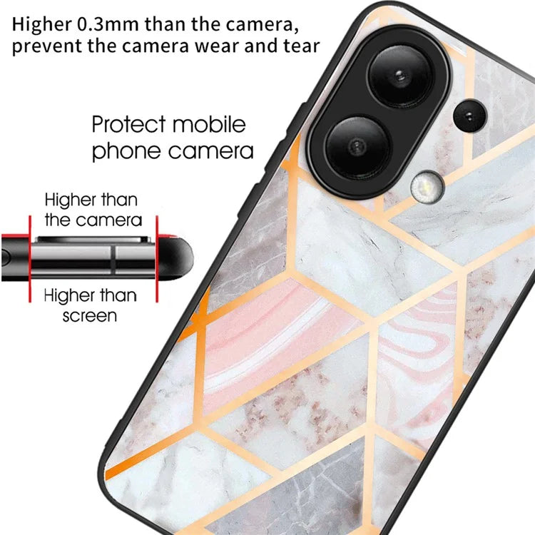 For Xiaomi Redmi Note 13 4G Tempered Glass Back Cover Pretty Pattern Protective Phone Case