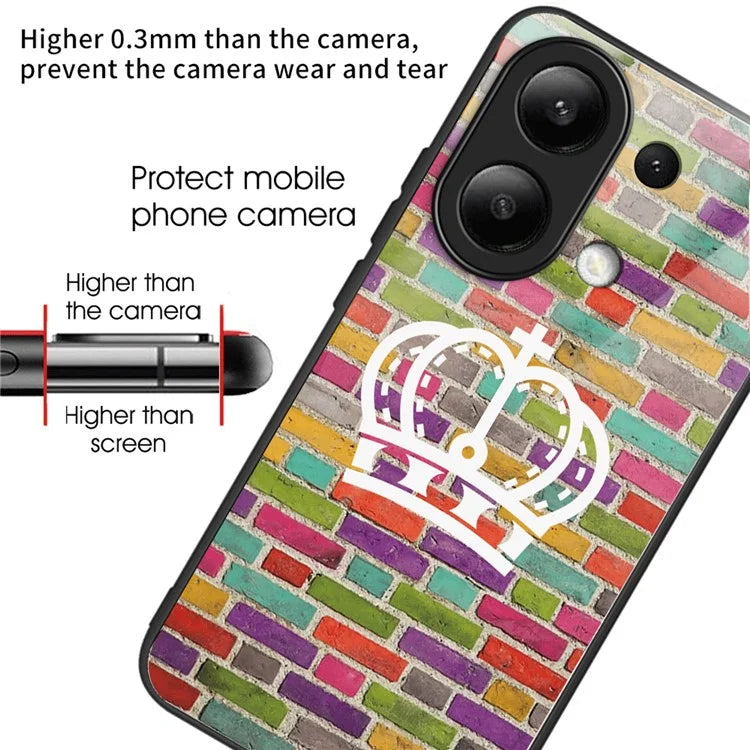For Xiaomi Redmi Note 13 4G Tempered Glass Back Cover Pretty Pattern Protective Phone Case