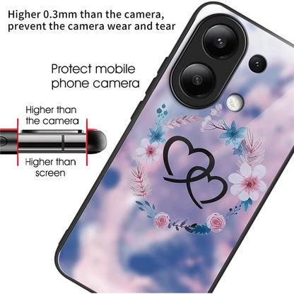 For Xiaomi Redmi Note 13 4G Tempered Glass Back Cover Pretty Pattern Protective Phone Case