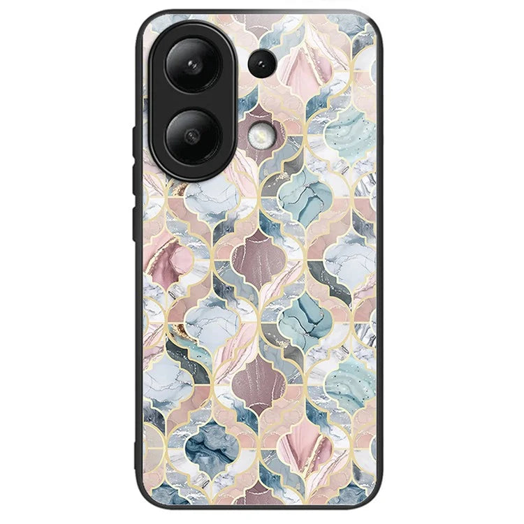 For Xiaomi Redmi Note 13 4G Tempered Glass Back Cover Pretty Pattern Protective Phone Case