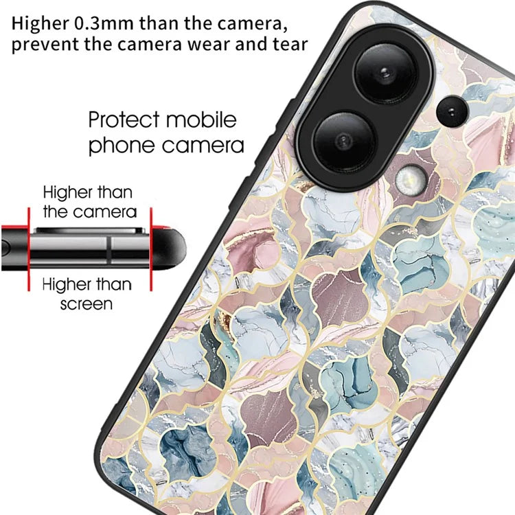 For Xiaomi Redmi Note 13 4G Tempered Glass Back Cover Pretty Pattern Protective Phone Case