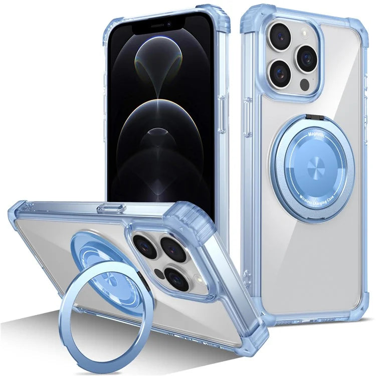 For iPhone 12 / 12 Pro Case Compatible with MagSafe Rotating Kickstand TPU+PC Phone Cover Blue