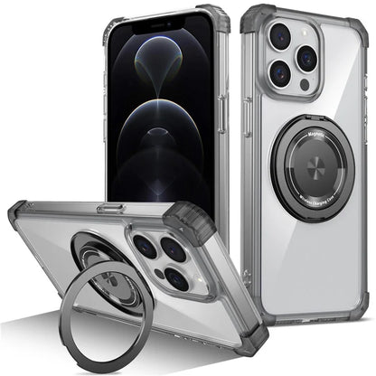 For iPhone 12 / 12 Pro Case Compatible with MagSafe Rotating Kickstand TPU+PC Phone Cover Black