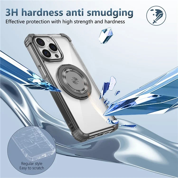 For iPhone 12 / 12 Pro Case Compatible with MagSafe Rotating Kickstand TPU+PC Phone Cover Black