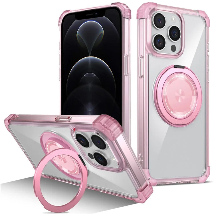 For iPhone 12 Pro Max Magnetic Case Anti-drop TPU+PC Kickstand Phone Cover Pink