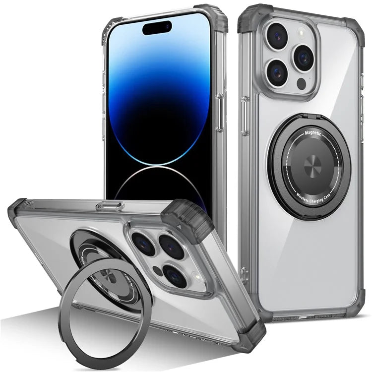 For iPhone 14 Pro Case Rotary Ring Kickstand TPU+PC Phone Cover
