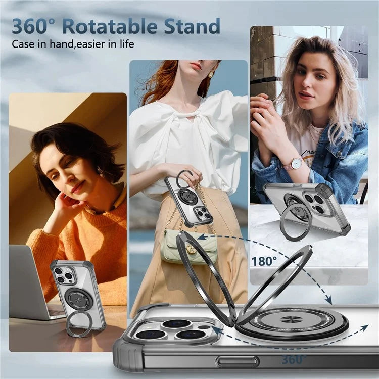 For iPhone 14 Pro Case Rotary Ring Kickstand TPU+PC Phone Cover