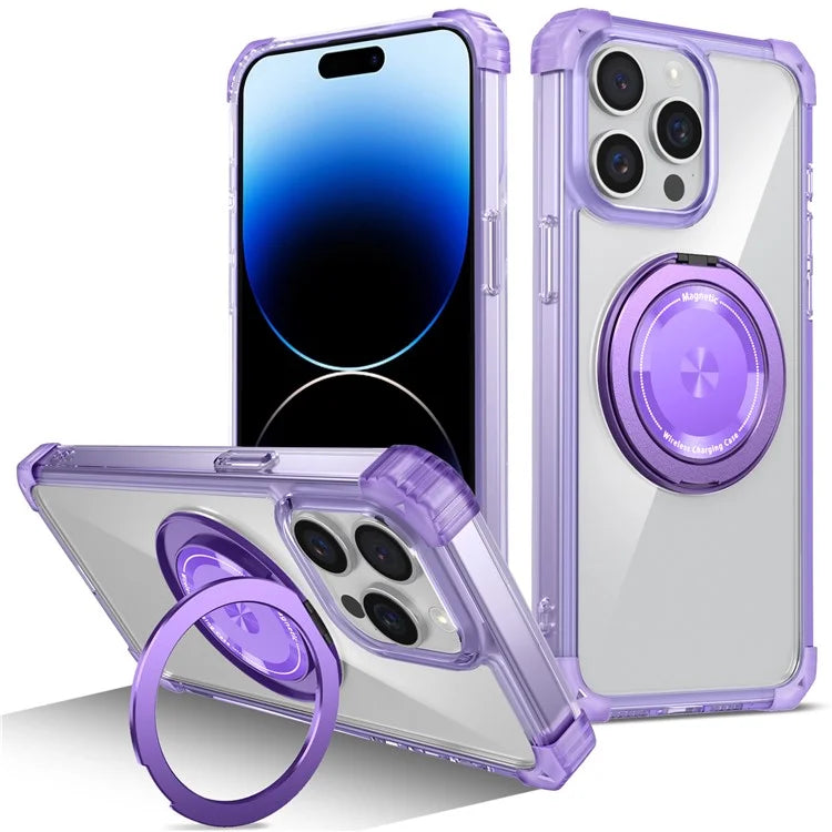 For iPhone 14 Pro Case Rotary Ring Kickstand TPU+PC Phone Cover Purple