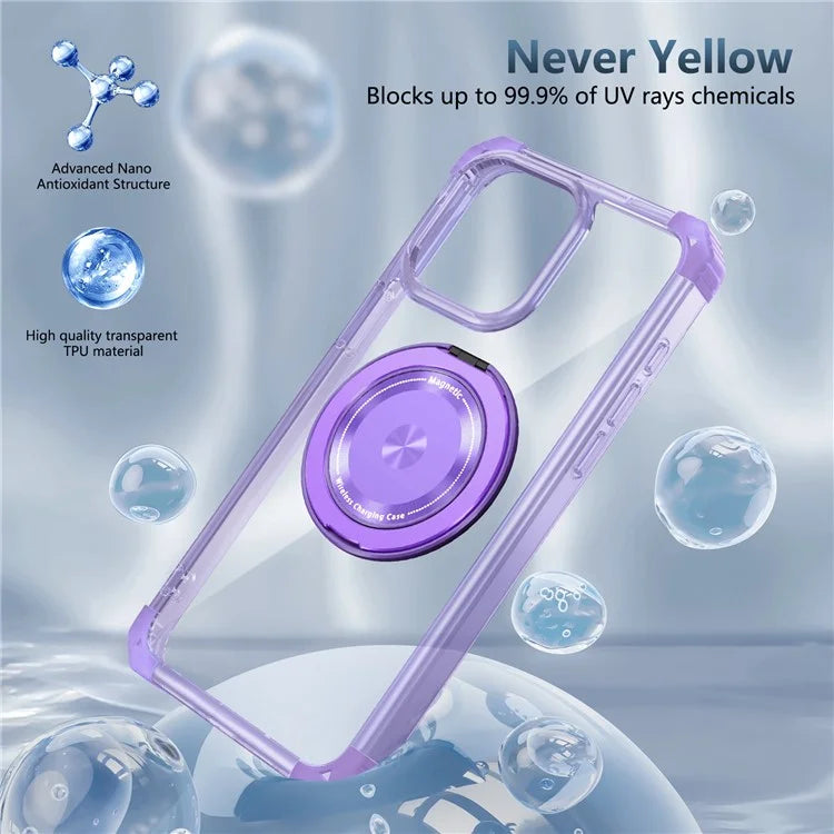 For iPhone 14 Pro Case Rotary Ring Kickstand TPU+PC Phone Cover Purple