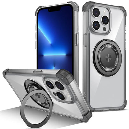 For iPhone 13 Pro Max Magnetic Case Rotary Ring Kickstand TPU+PC Phone Cover
