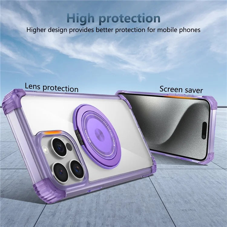 For iPhone 15 Pro Kickstand Case Anti-Drop TPU+PC Slim Phone Cover Purple