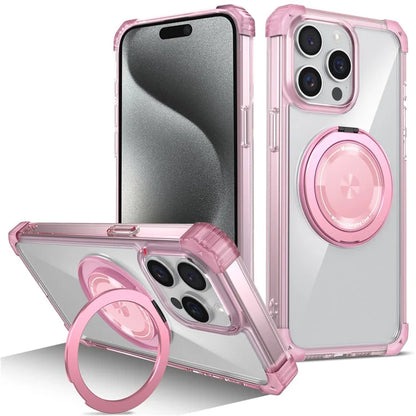 For iPhone 15 Pro Max Magnetic Phone Case PC+TPU Cover with Ring Kickstand