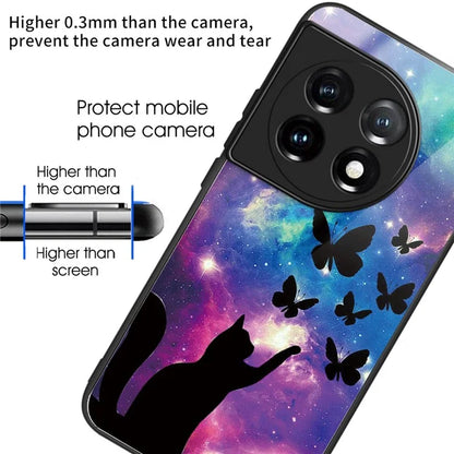 For OnePlus Ace 3 5G / 12R 5G Pattern Printing Case Tempered Glass Back + TPU Frame Cover