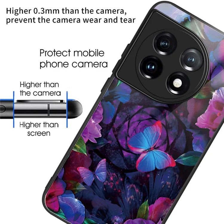 For OnePlus Ace 3 5G / 12R 5G Pattern Printing Case Tempered Glass Back + TPU Frame Cover