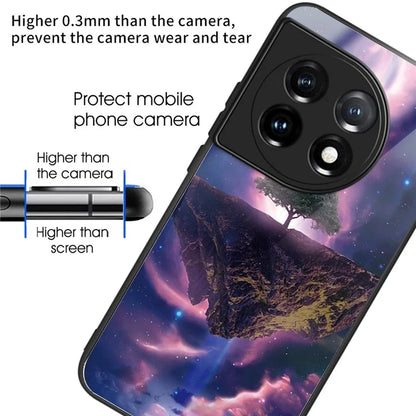 For OnePlus Ace 3 5G / 12R 5G Pattern Printing Case Tempered Glass Back + TPU Frame Cover