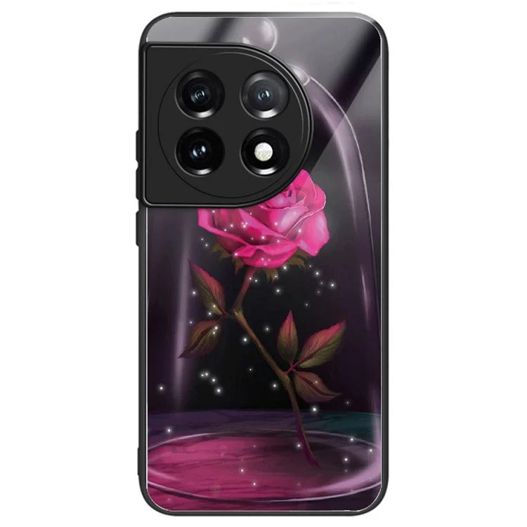 For OnePlus Ace 3 5G / 12R 5G Pattern Printing Case Tempered Glass Back + TPU Frame Cover