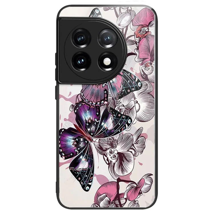 For OnePlus Ace 3 5G / 12R 5G Pattern Printing Case Tempered Glass Back + TPU Frame Cover