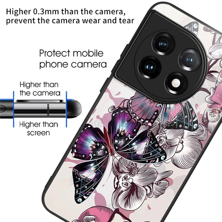 For OnePlus Ace 3 5G / 12R 5G Pattern Printing Case Tempered Glass Back + TPU Frame Cover