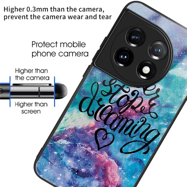 For OnePlus Ace 3 5G / 12R 5G Pattern Printing Case Tempered Glass Back + TPU Frame Cover