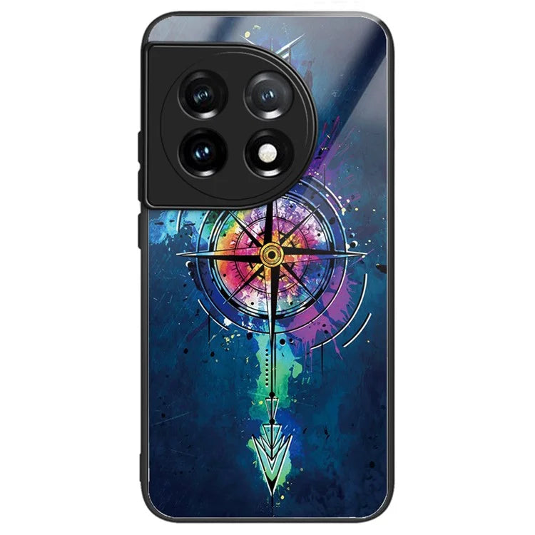 For OnePlus Ace 3 5G / 12R 5G Pattern Printing Case Tempered Glass Back + TPU Frame Cover