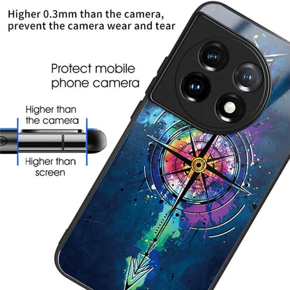 For OnePlus Ace 3 5G / 12R 5G Pattern Printing Case Tempered Glass Back + TPU Frame Cover