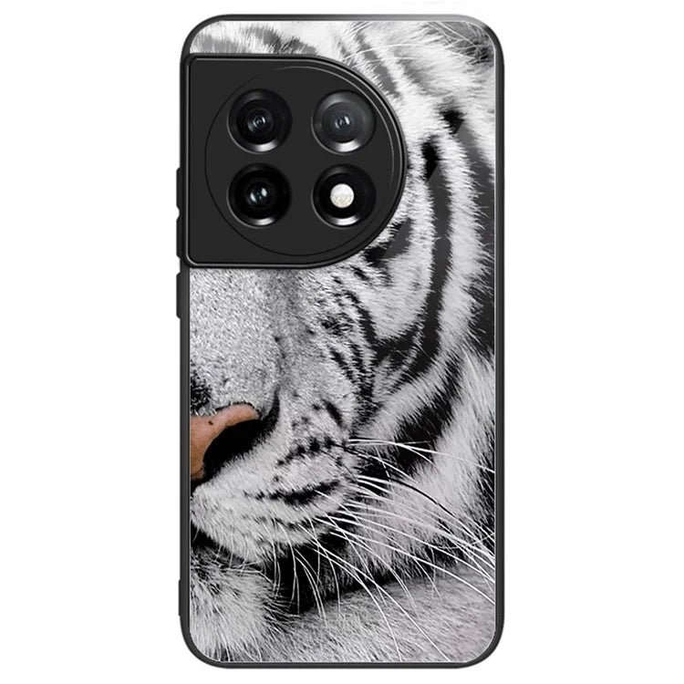 For OnePlus Ace 3 5G / 12R 5G Pattern Printing Case Tempered Glass Back + TPU Frame Cover