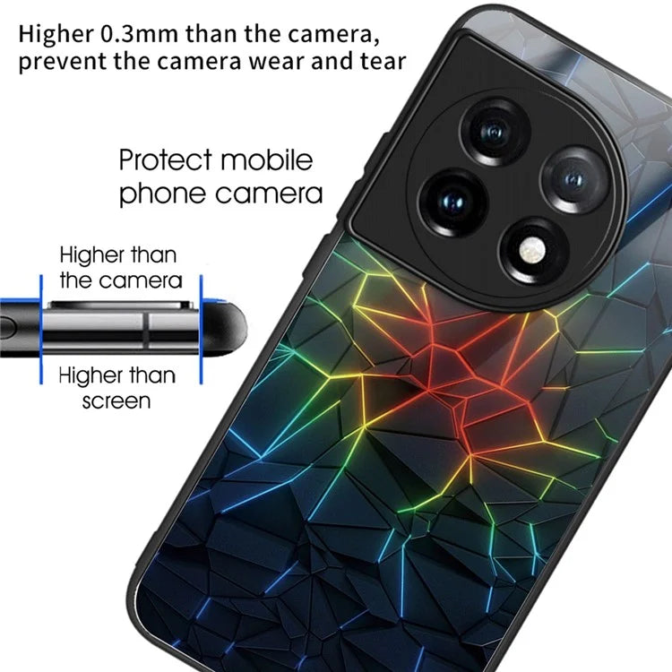 For OnePlus Ace 3 5G / 12R 5G Pattern Printing Case Tempered Glass Back + TPU Frame Cover
