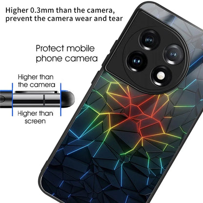 For OnePlus Ace 3 5G / 12R 5G Pattern Printing Case Tempered Glass Back + TPU Frame Cover