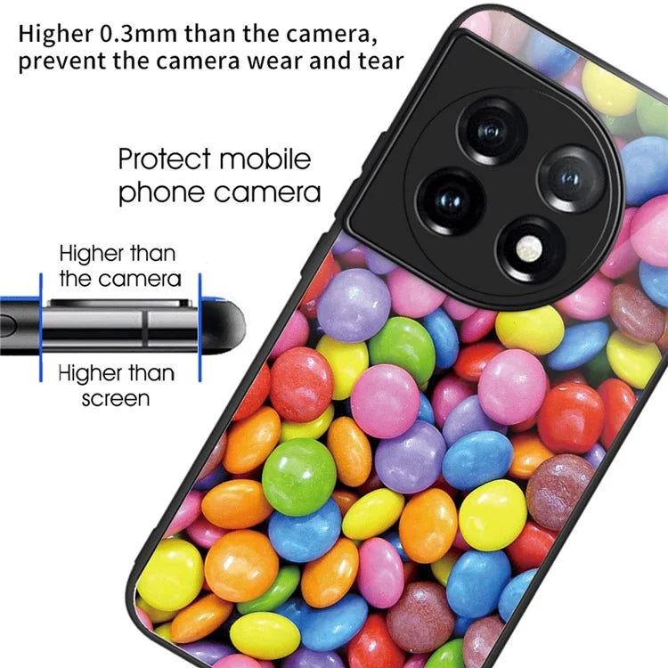For OnePlus Ace 3 5G / 12R 5G Pattern Printing Case Tempered Glass Back + TPU Frame Cover