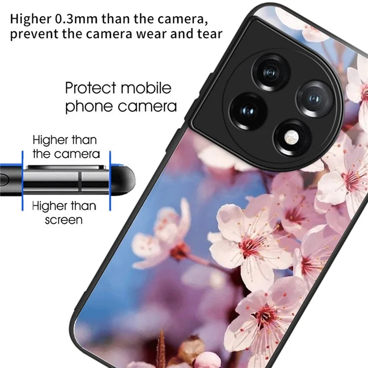 For OnePlus Ace 3 5G / 12R 5G Pattern Printing Case Tempered Glass Back + TPU Frame Cover