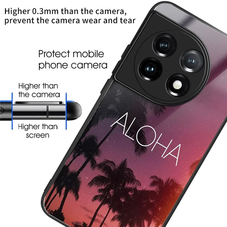 For OnePlus Ace 3 5G / 12R 5G Case Pattern Print TPU Frame Tempered Glass Back Cover