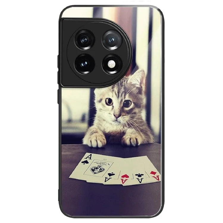 For OnePlus Ace 3 5G / 12R 5G Case Pattern Print TPU Frame Tempered Glass Back Cover