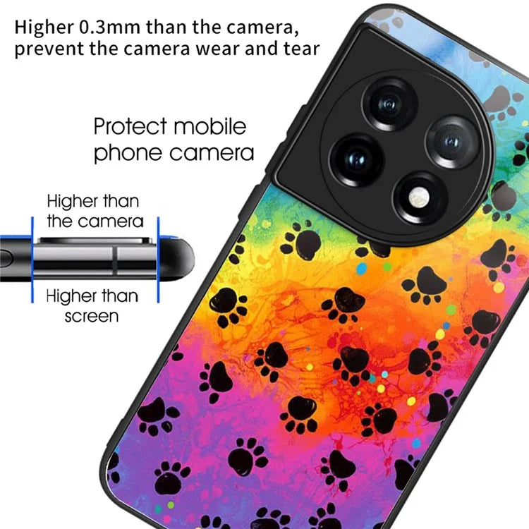 For OnePlus Ace 3 5G / 12R 5G Case Pattern Print TPU Frame Tempered Glass Back Cover
