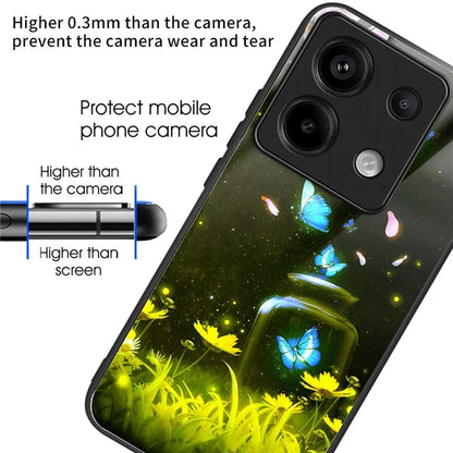 For Xiaomi Redmi Note 13 Pro 5G Shockproof Case Pattern Printed Tempered Glass TPU Phone Cover