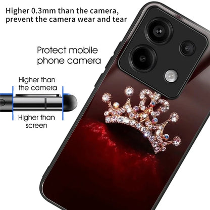 For Xiaomi Redmi Note 13 Pro 5G Shockproof Case Pattern Printed Tempered Glass TPU Phone Cover