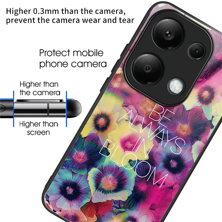 For Xiaomi Redmi Note 13 Pro 4G / Poco M6 Pro 4G Phone Case TPU+Tempered Glass Cover Pattern Print