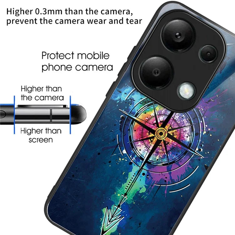 For Xiaomi Redmi Note 13 Pro 4G / Poco M6 Pro 4G Phone Case TPU+Tempered Glass Cover Pattern Print