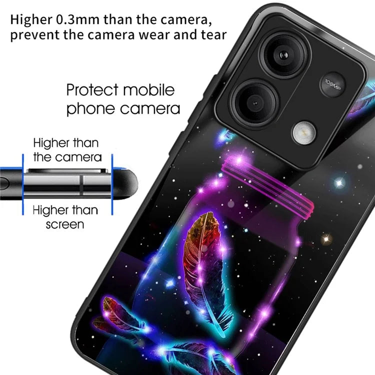 For Xiaomi Redmi Note 13 5G Shockproof Case Pattern Tempered Glass+TPU Phone Cover